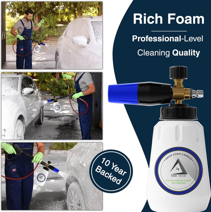 DBR Tech Foam Cannon for Pressure Washer, 1.1mm Orifice, 1000-4000 PSI, 1/4 Inch Quick Connector, Wide Neck and Adjustable Spray, Heavy Duty Car Snow Foam Blaster for Superior Foaming & Deep Clean, Blue - Image 5